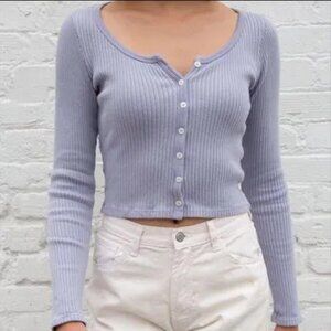 Brandy Melville Ribbed Zelly Long Sleeve with Buttons - Purple